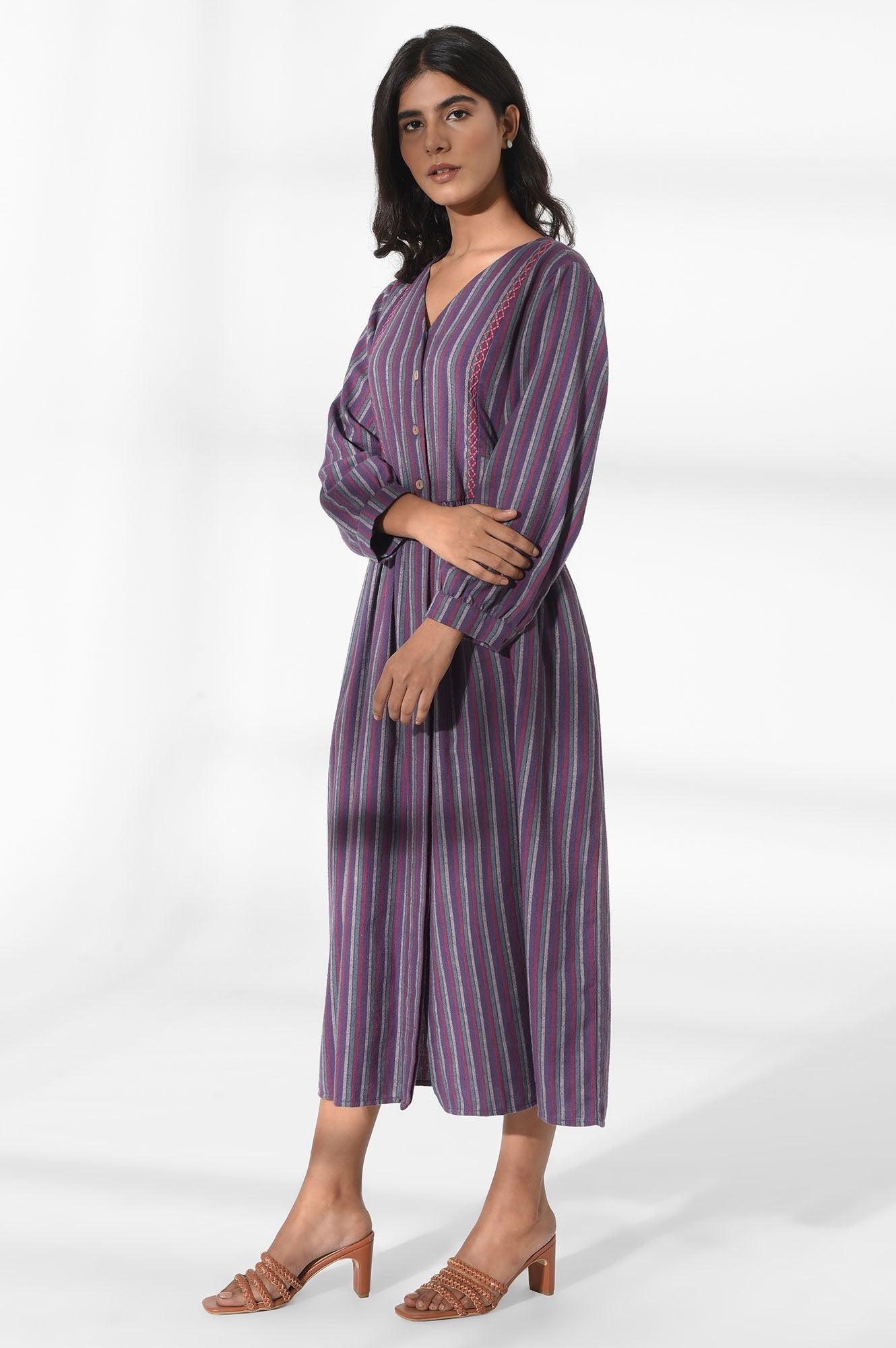 Dark Purple V-neck Dress - wforwoman