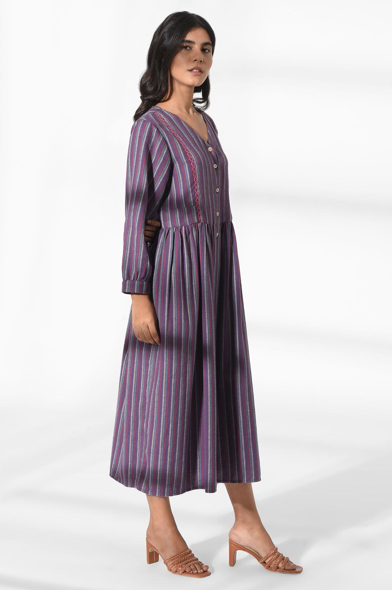 dark purple v neck dress Deep V-Neck Linear Beaded Glam Long Dress