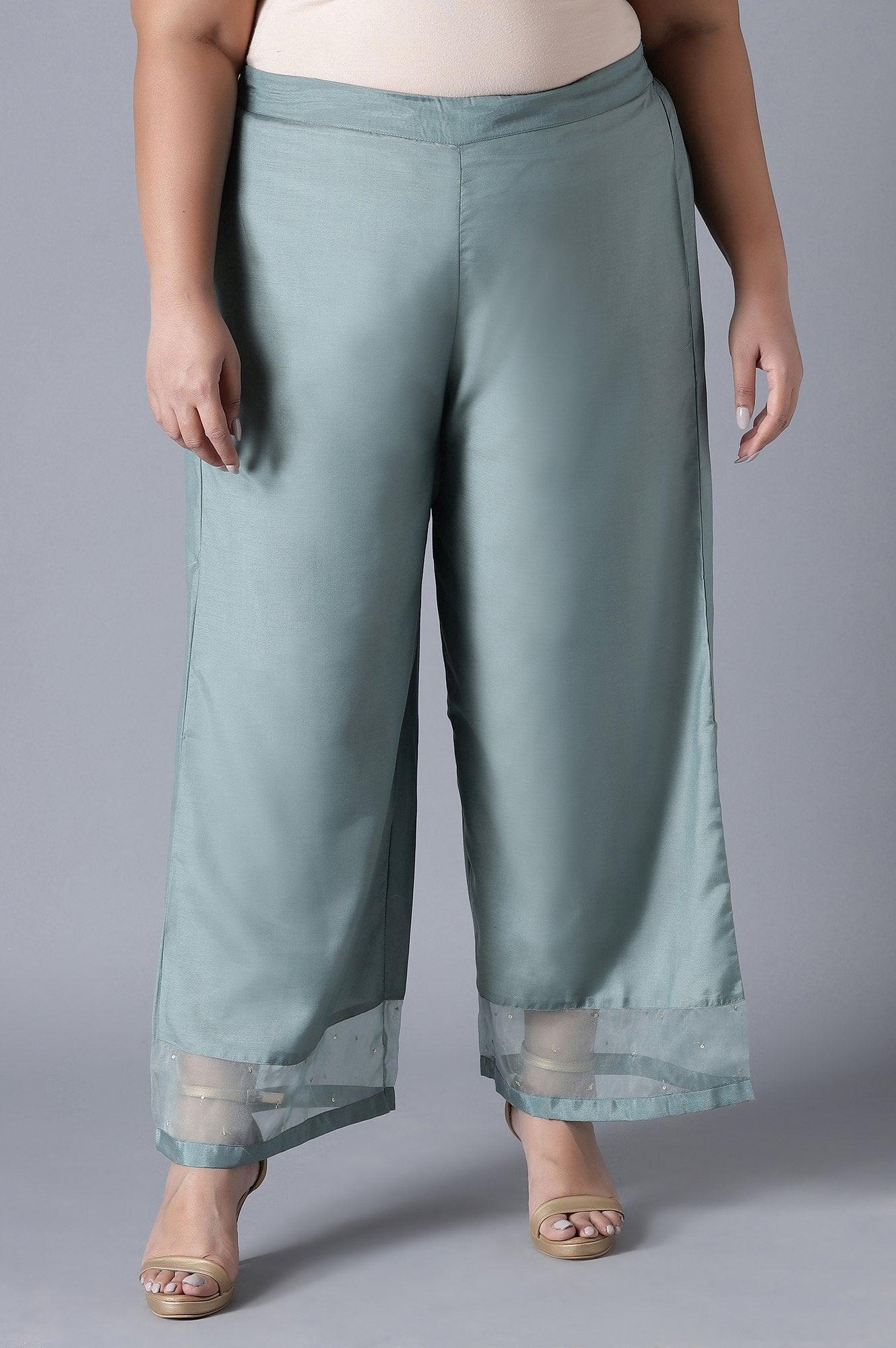Sea Green Solid Parallel Pants - wforwoman