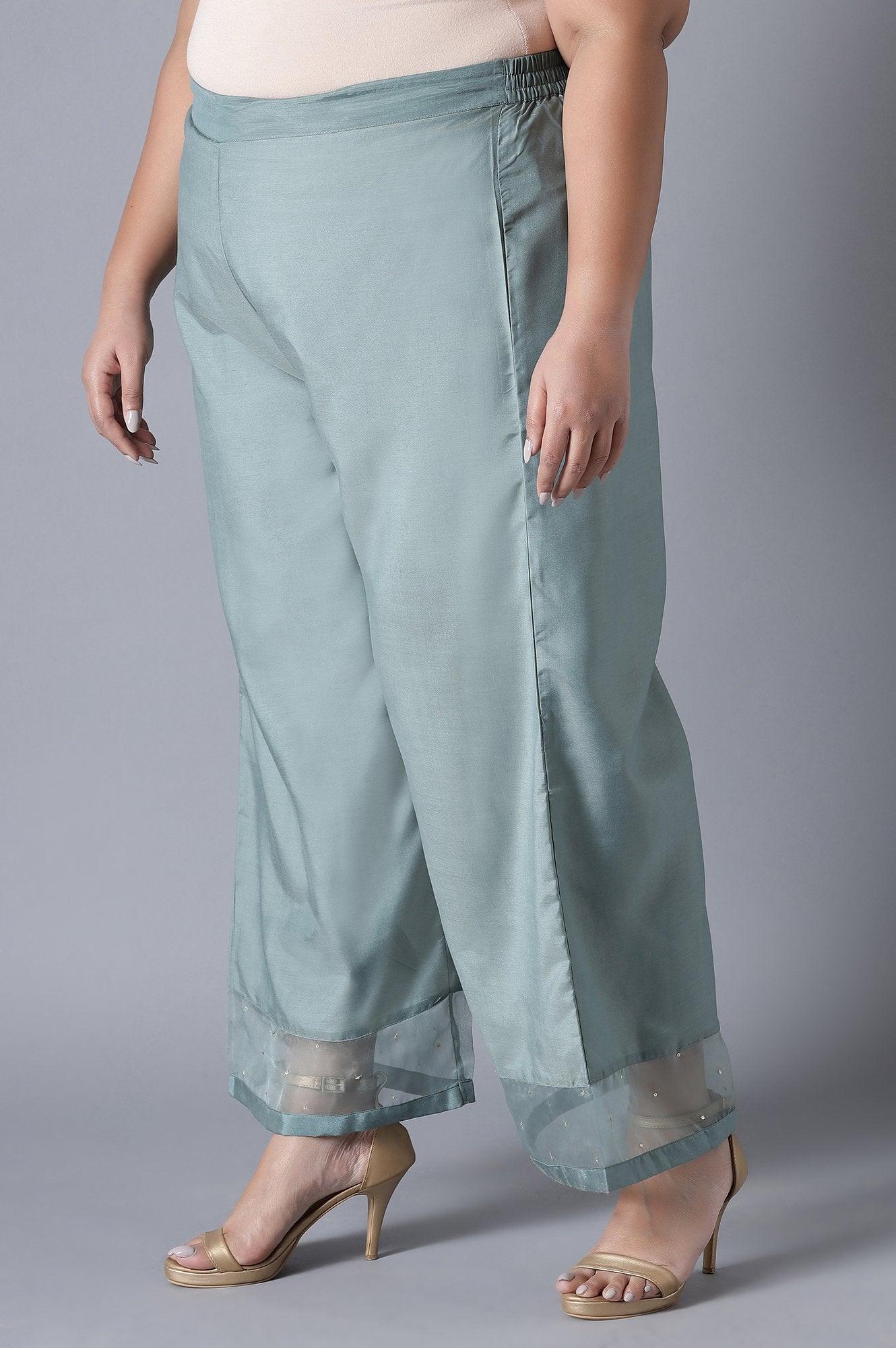 Sea Green Solid Parallel Pants - wforwoman
