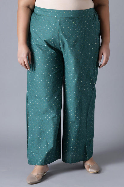 Dark Green Polka Print Parallel Pants - wforwoman