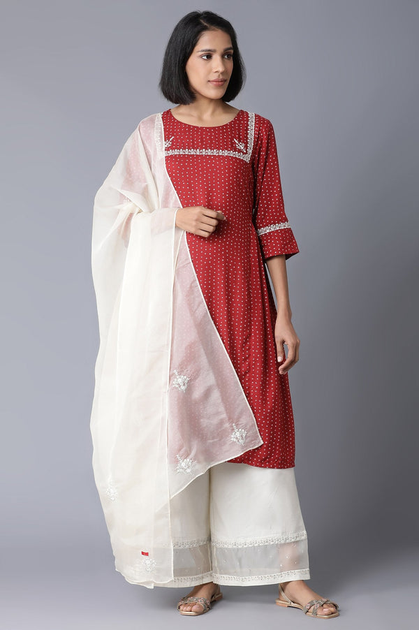 Ecru Embroidered Organza Dupatta