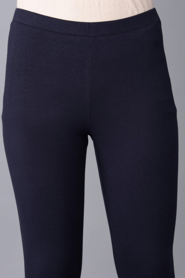Navy Blue Layered kurta-Solid Tights Set