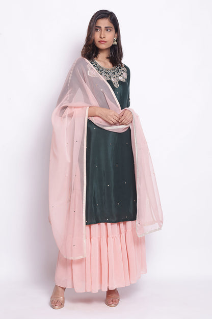 Dark Teal kurta with Embroidered Neck