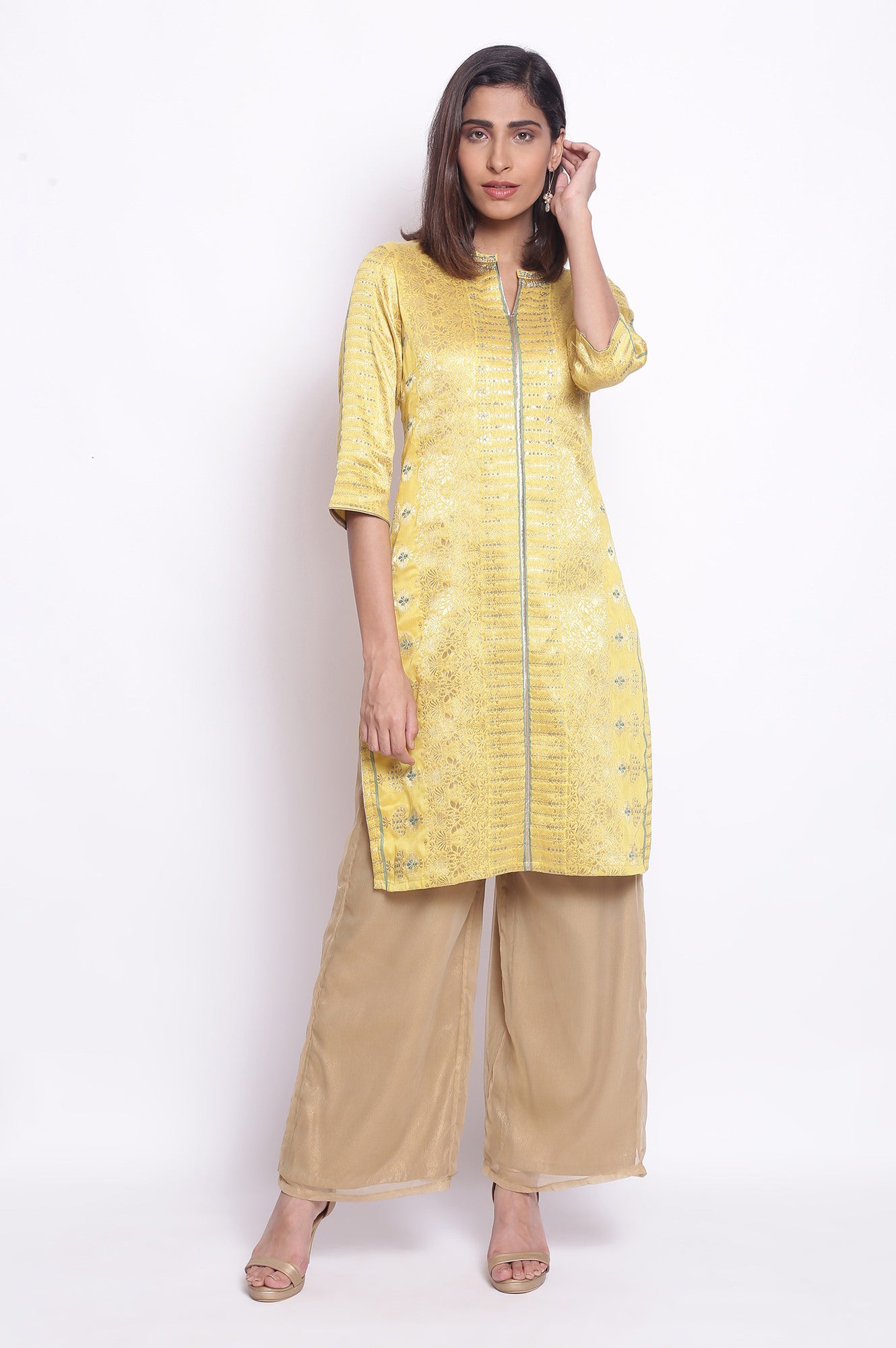 Yellow Floral Jacquard kurta