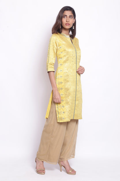 Yellow Floral Jacquard kurta