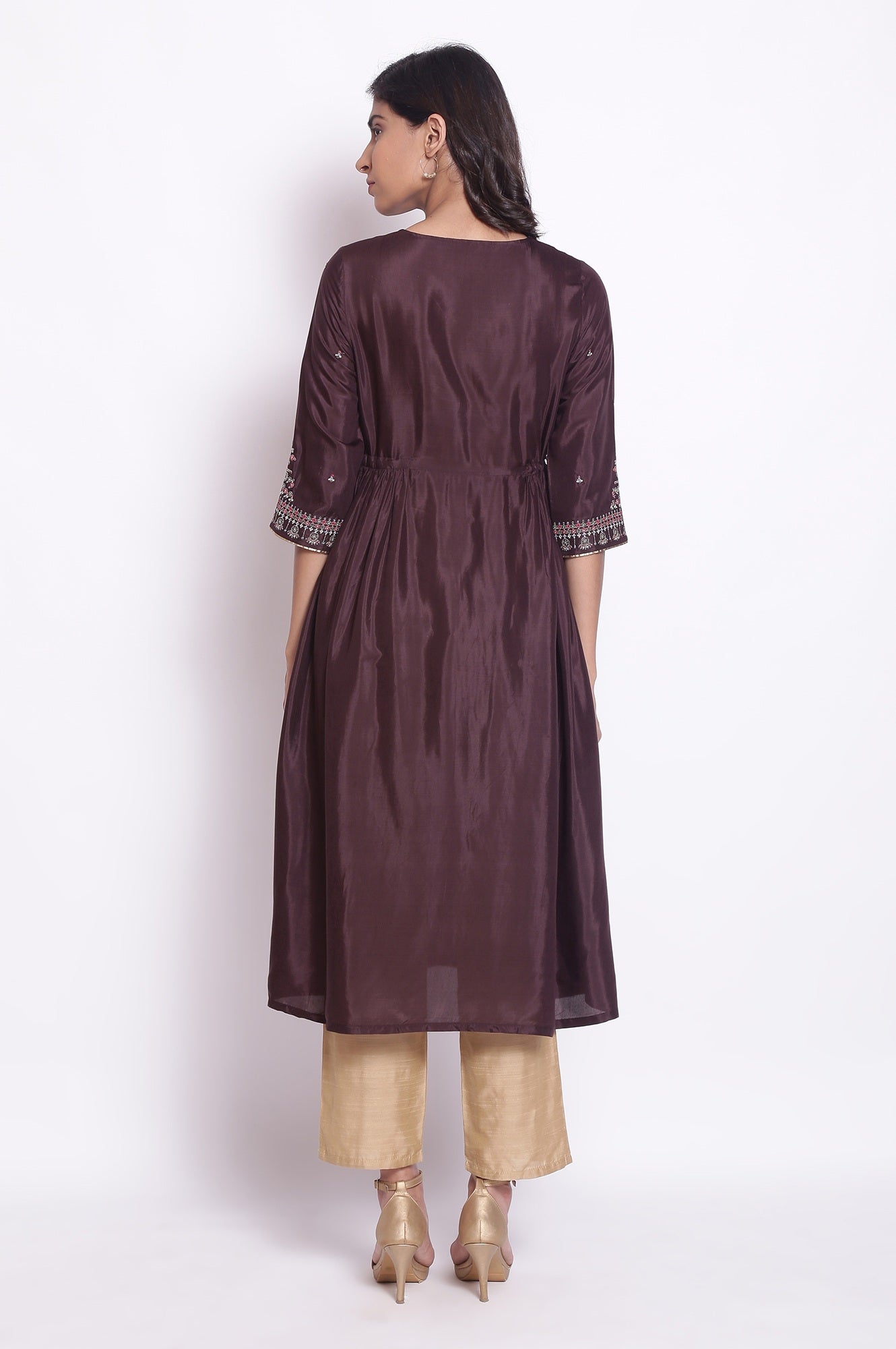 Chocolate Brown A-Line Embroidered kurta