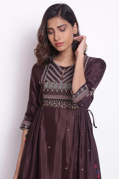 Chocolate Brown A-Line Embroidered kurta