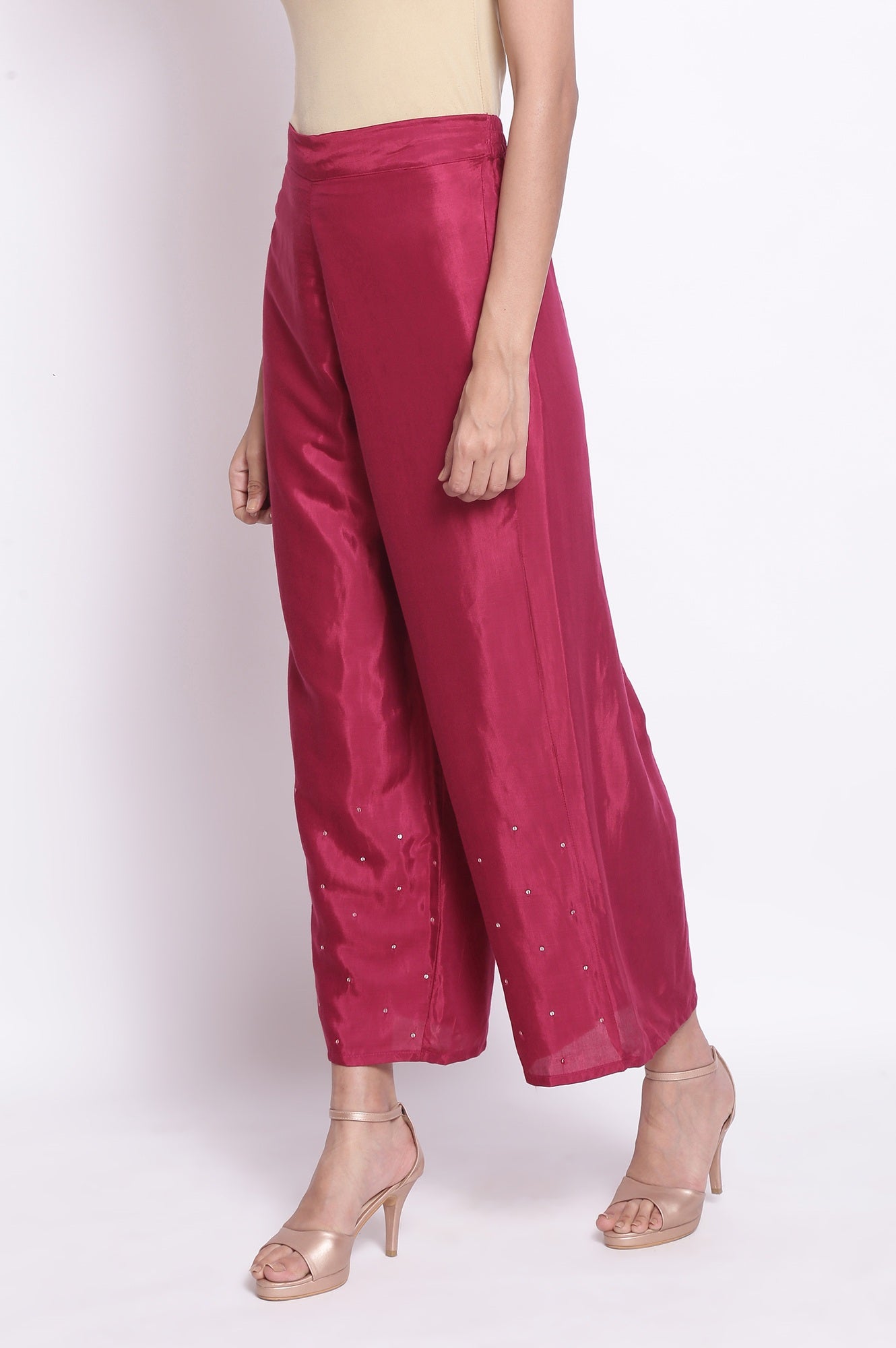 Dark Pink Solid Parallel Pants