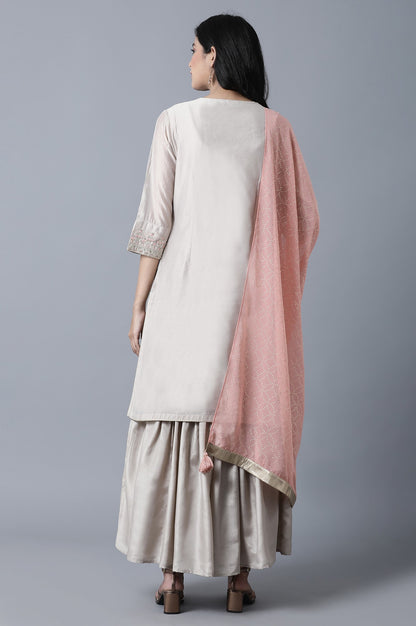 Grey kurta-Sharara-Drape Set