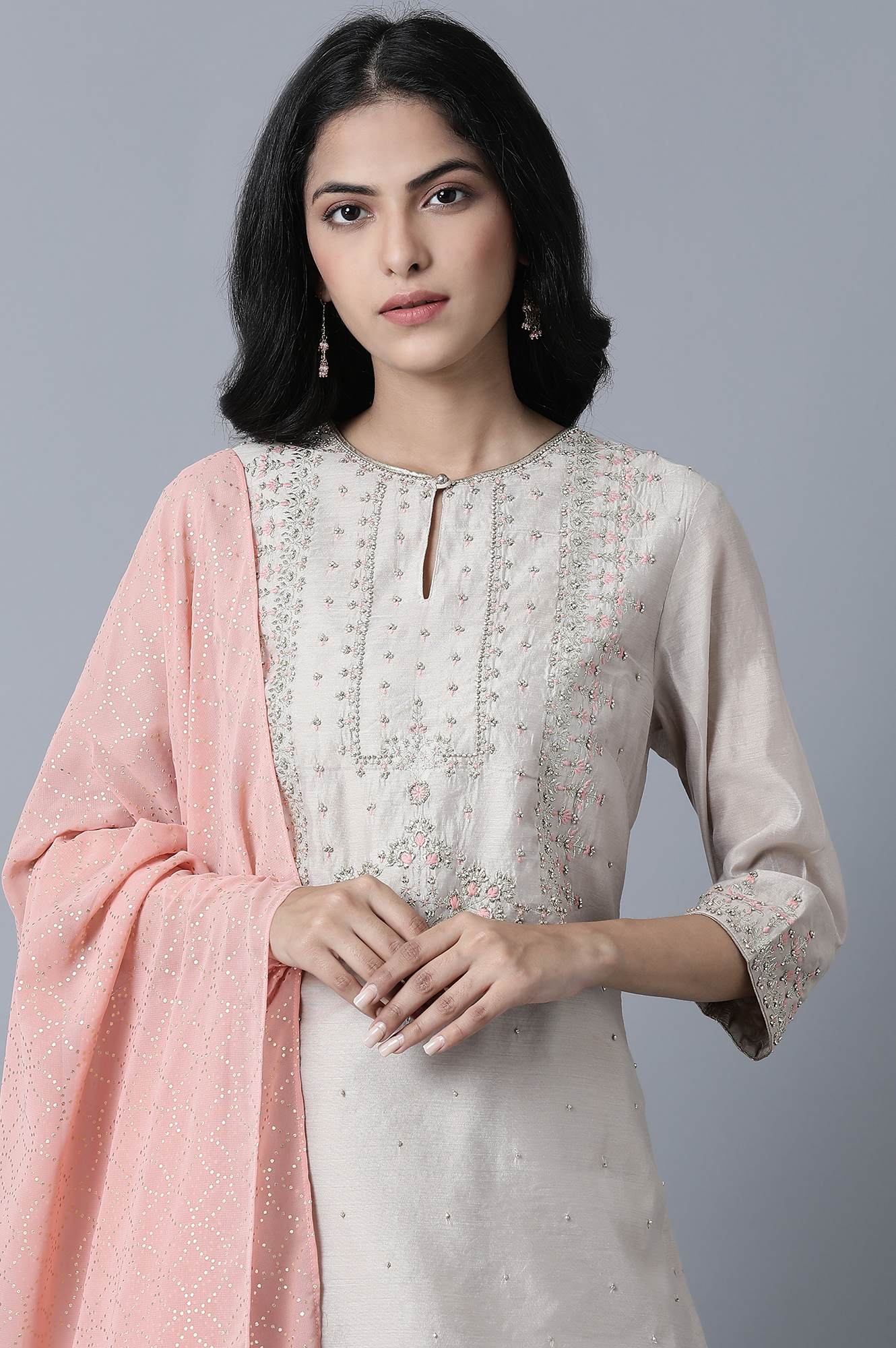 Grey kurta-Sharara-Drape Set