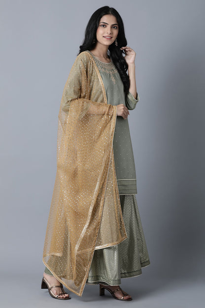 Light Green Short kurta-Culottes-Drape Set