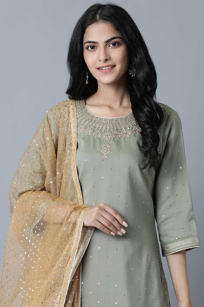 Light Green Short kurta-Culottes-Drape Set