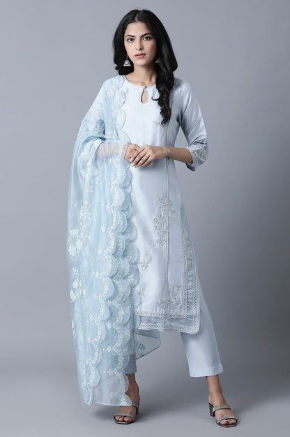 Powder Blue kurta-Slim Pants Set