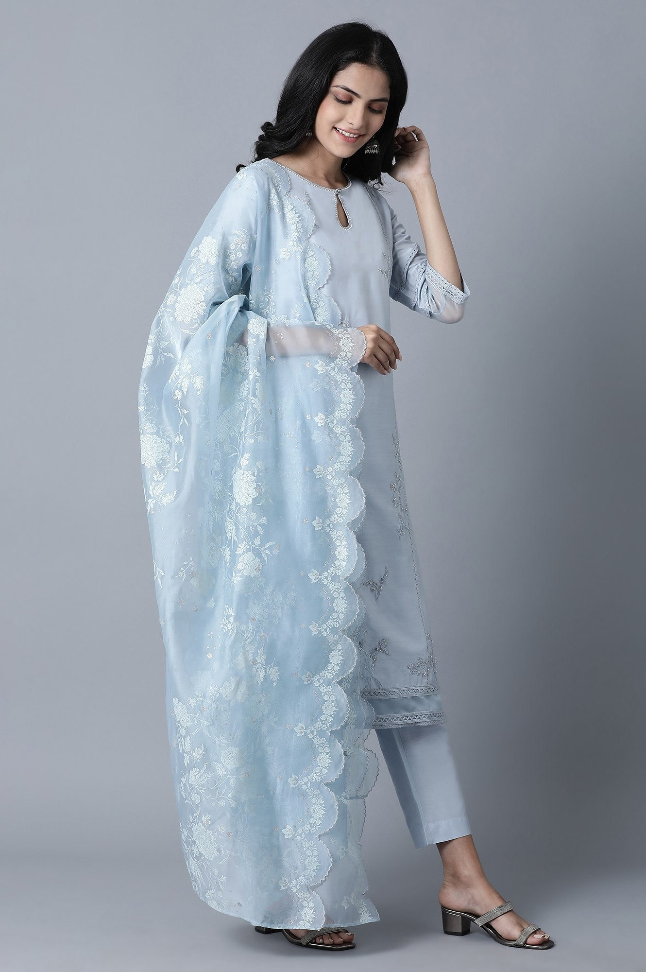 Powder Blue kurta-Slim Pants Set