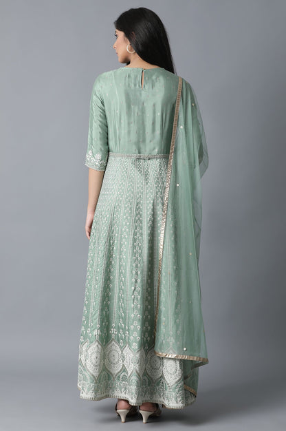 Light Green Flared Dress-Drape Set