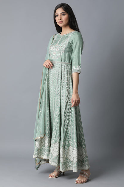 Light Green Flared Dress-Drape Set