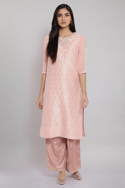 Pink Jacqurd Embroidered kurta - wforwoman