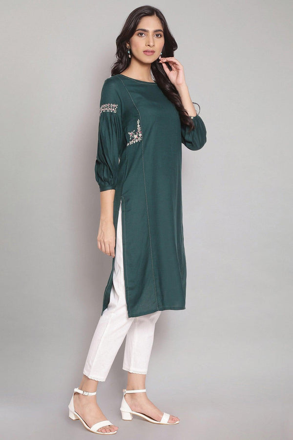 Dark Green Embroidered kurta