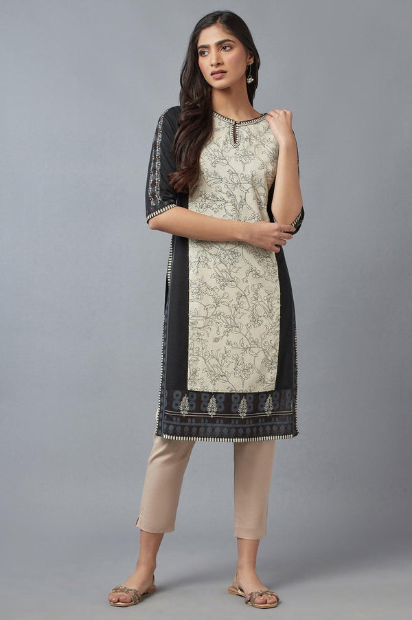 Ecru and Black Printed kurta