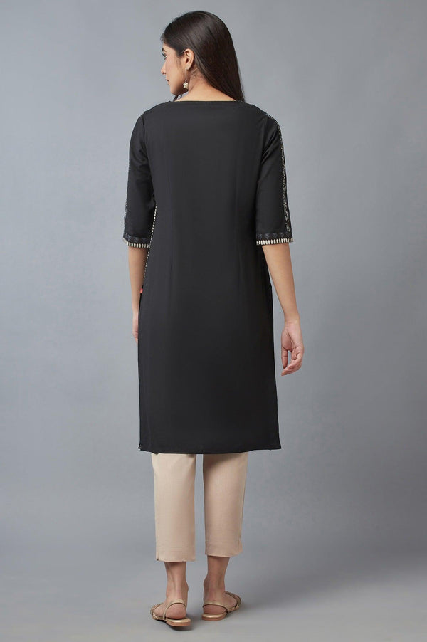 Ecru and Black Printed kurta