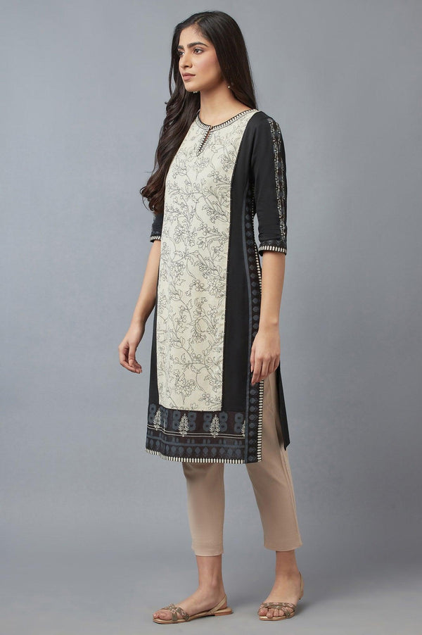 Ecru and Black Printed kurta