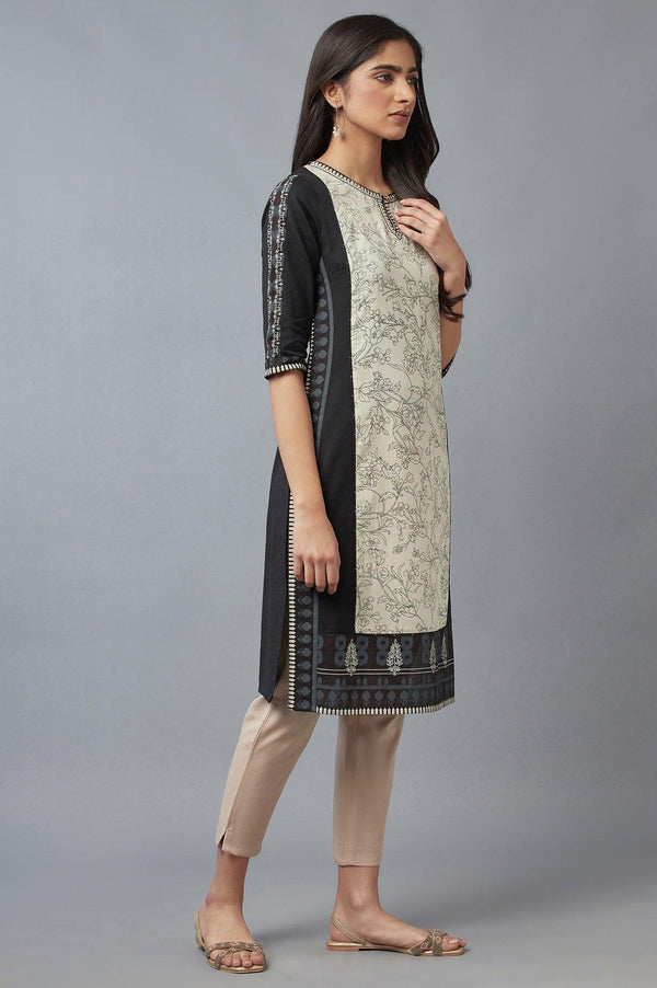 Ecru and Black Printed kurta