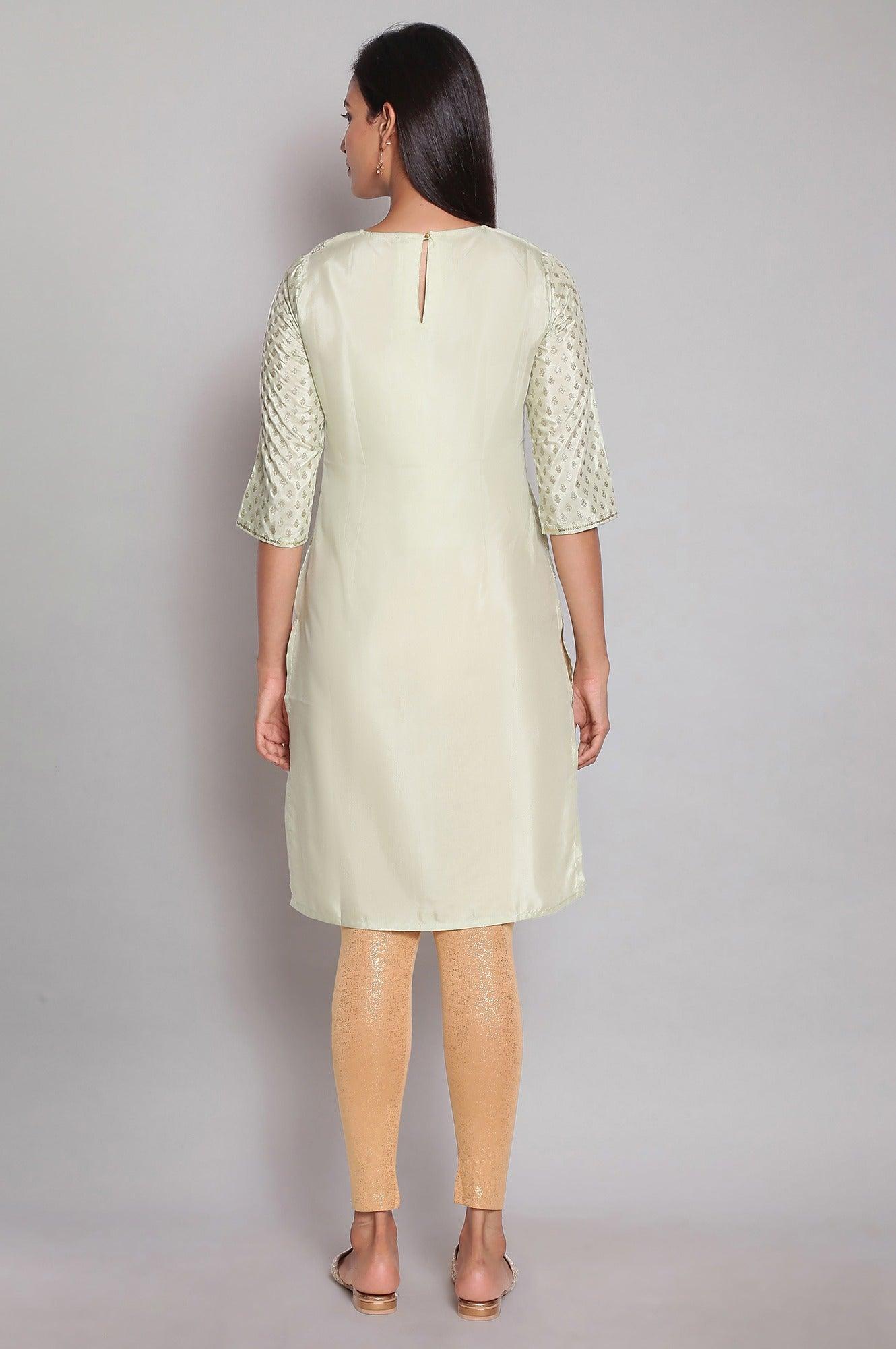Ecru Festive Round Neck kurta With Dori Sequin - wforwoman