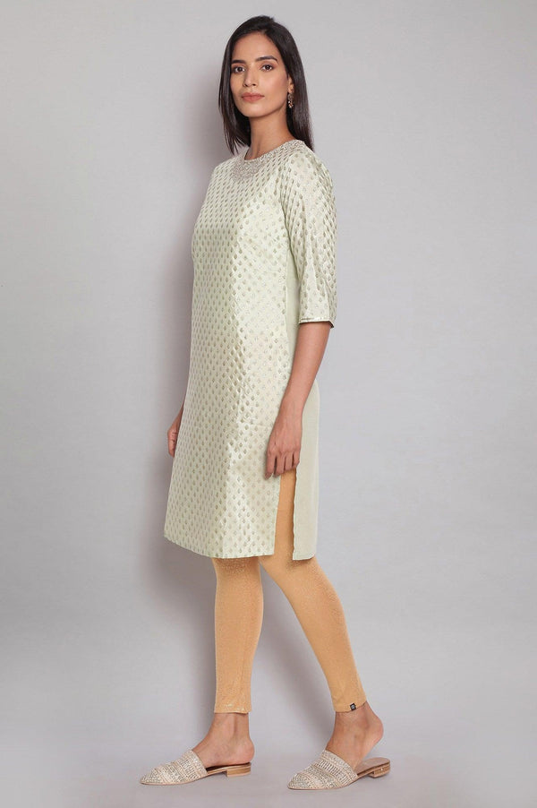 Ecru Festive Round Neck kurta With Dori Sequin