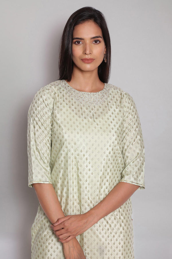 Ecru Festive Round Neck kurta With Dori Sequin