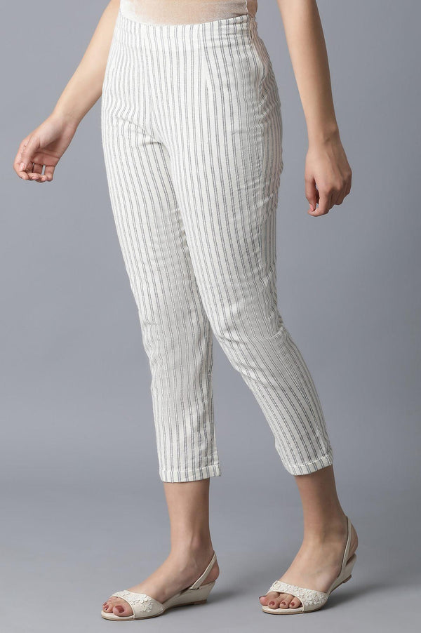 Ecru Striped Slim Pants
