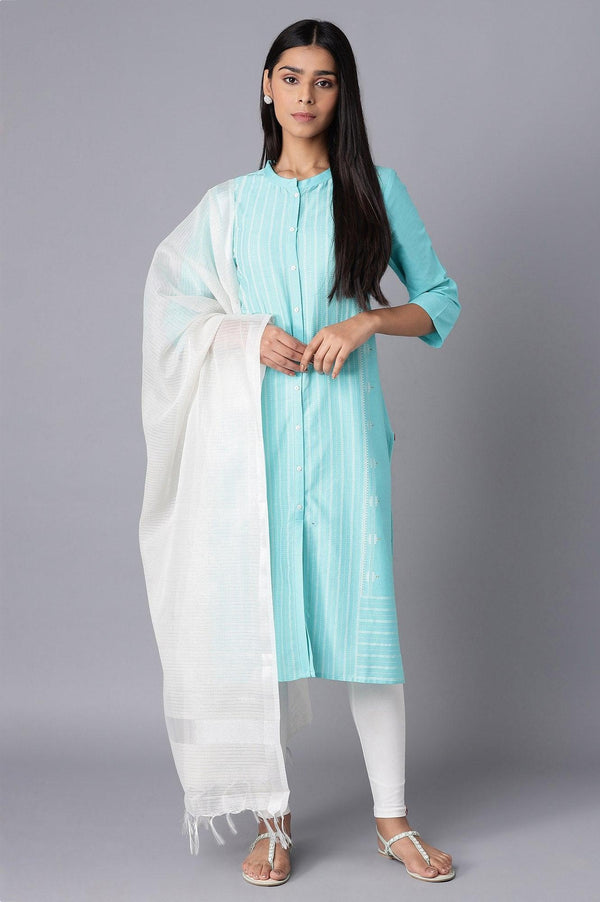 Green kurta-Tights-Drape Set