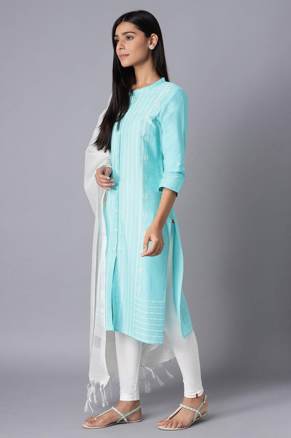 Green kurta-Tights-Drape Set