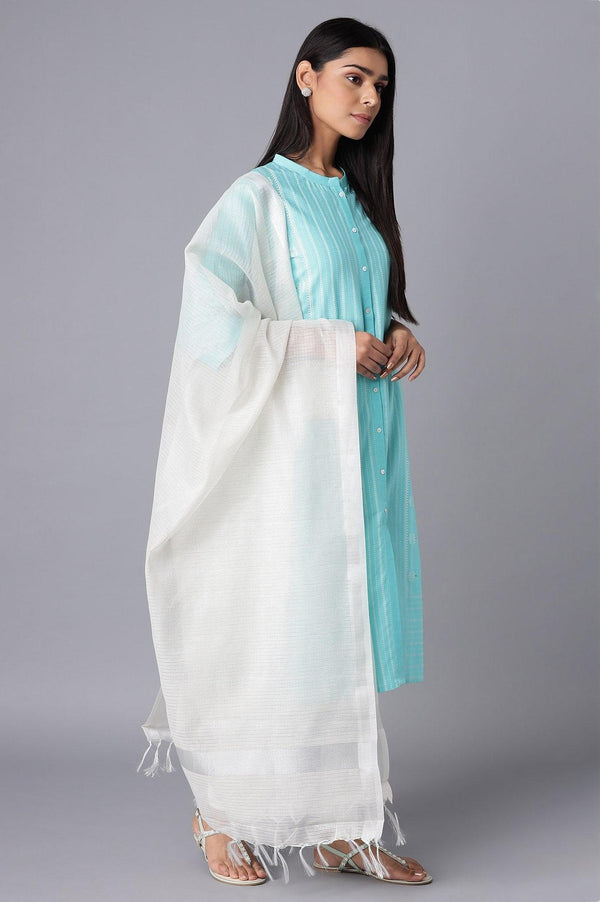 Green kurta-Tights-Drape Set