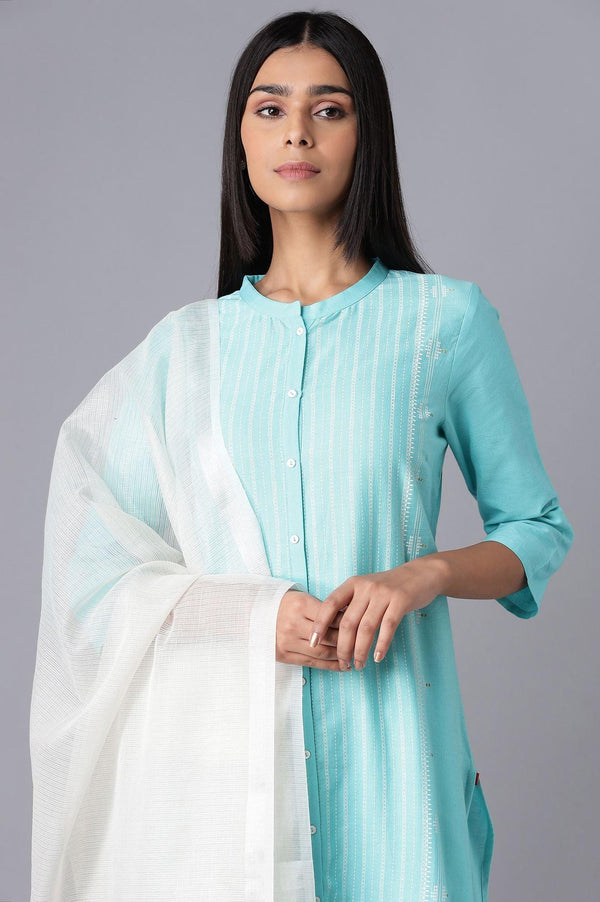 Green kurta-Tights-Drape Set