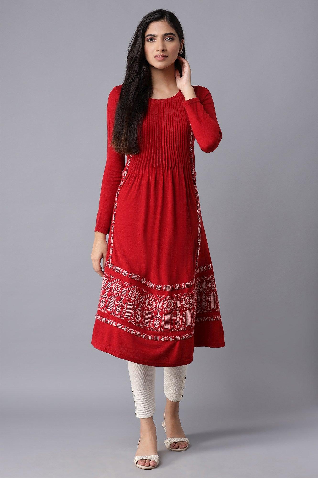 Salsa Red A-line Winter kurta - wforwoman