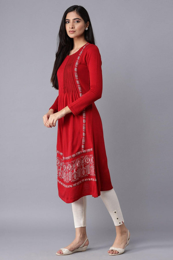 Salsa Red A-line Winter kurta