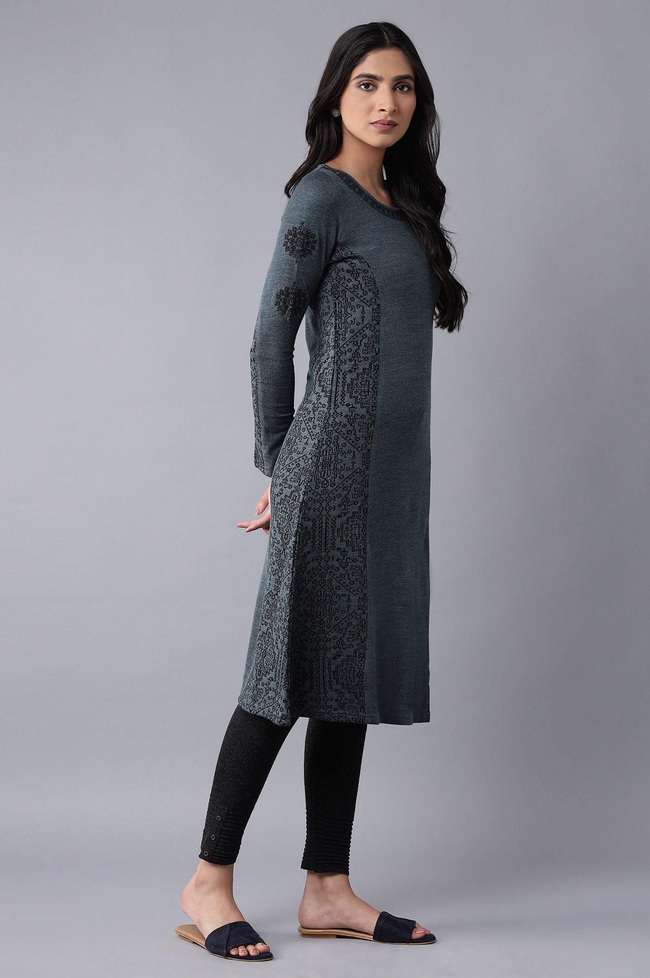 Dark Blue Woollen kurta - wforwoman