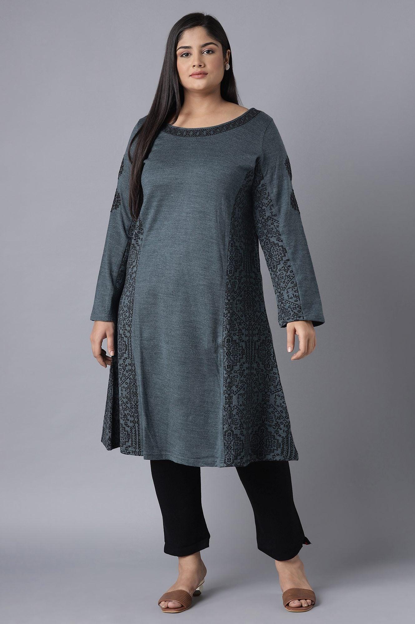Dark Blue Woollen kurta - wforwoman