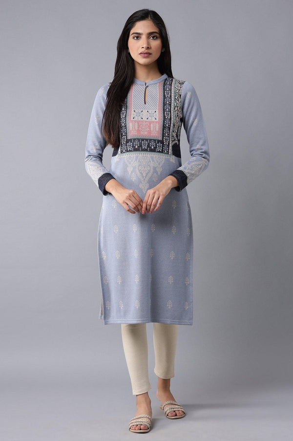 Blue Jacquard Winter kurta