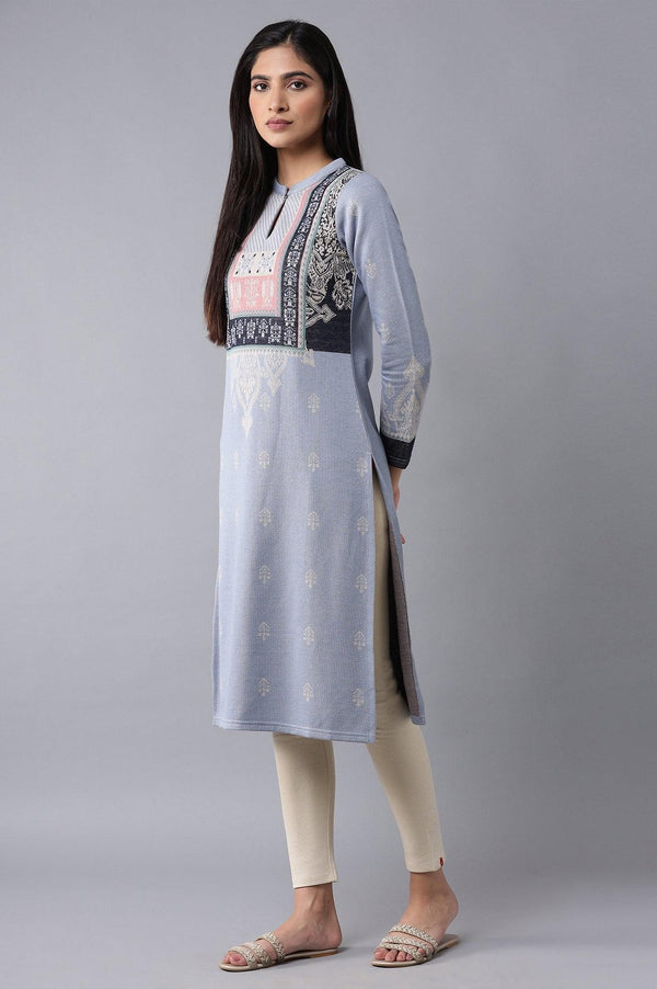 Blue Jacquard Winter kurta