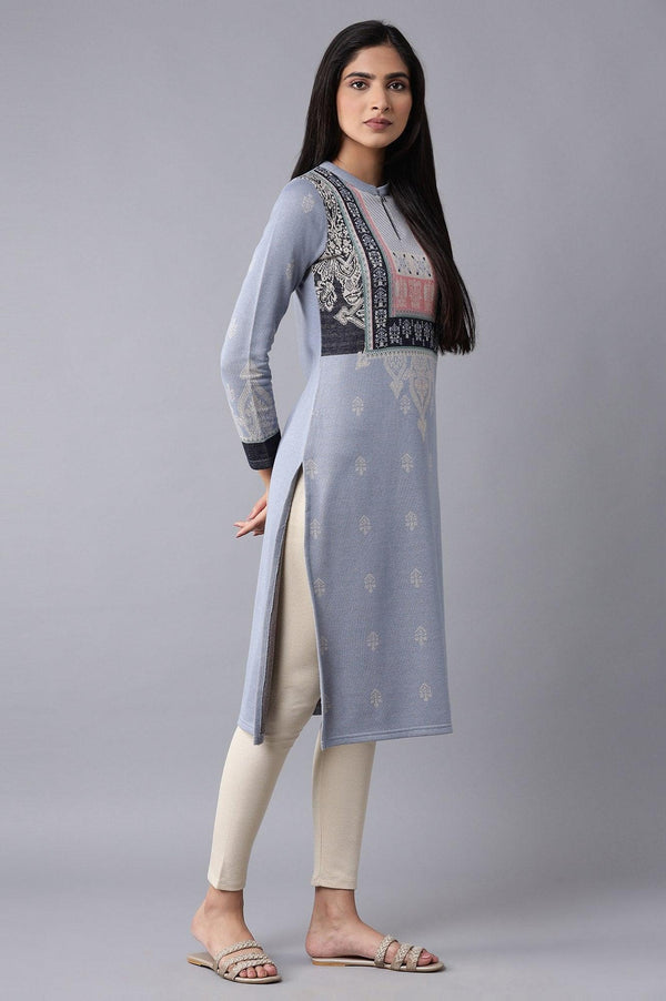 Blue Jacquard Winter kurta