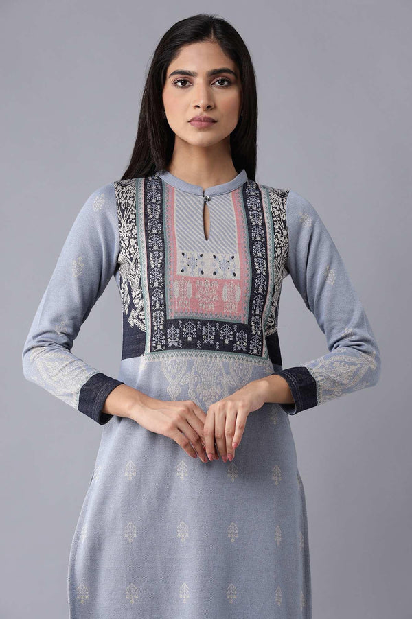 Blue Jacquard Winter kurta