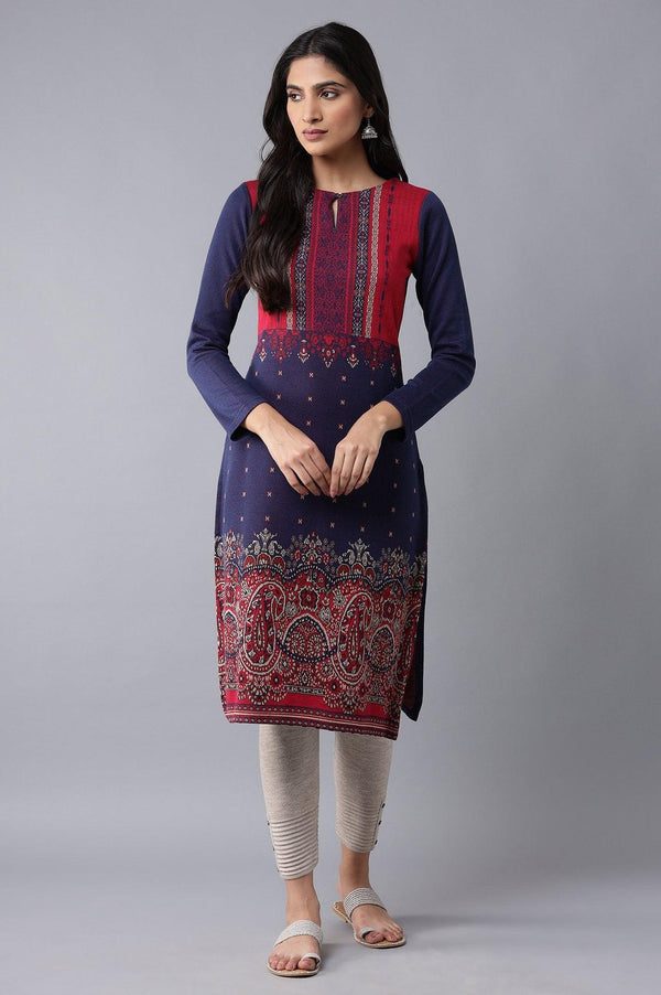 Dark Blue Winter Jacquard kurta