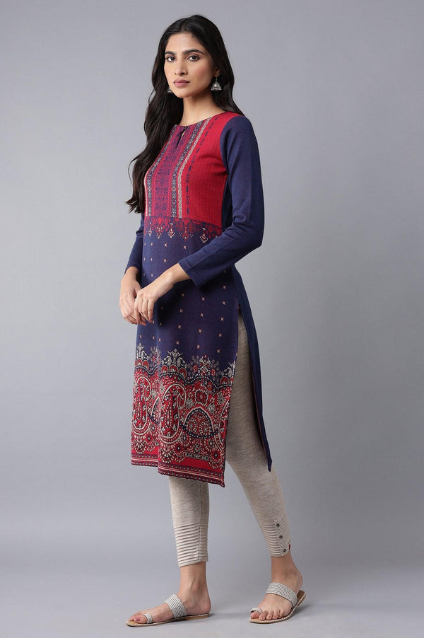 Dark Blue Winter Jacquard kurta