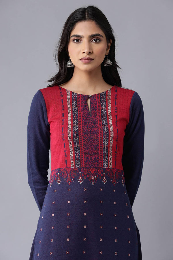 Dark Blue Winter Jacquard kurta