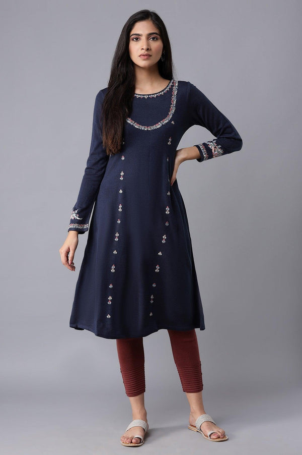 Dark Blue Embroidered Panelled kurta