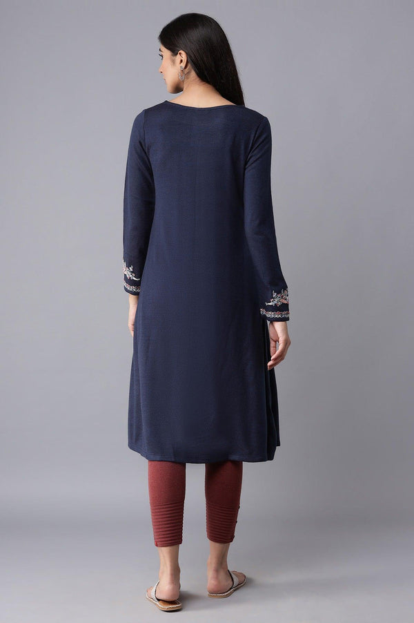 Dark Blue Embroidered Panelled kurta