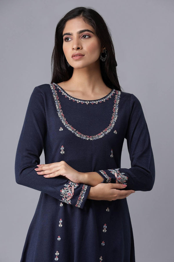 Dark Blue Embroidered Panelled kurta