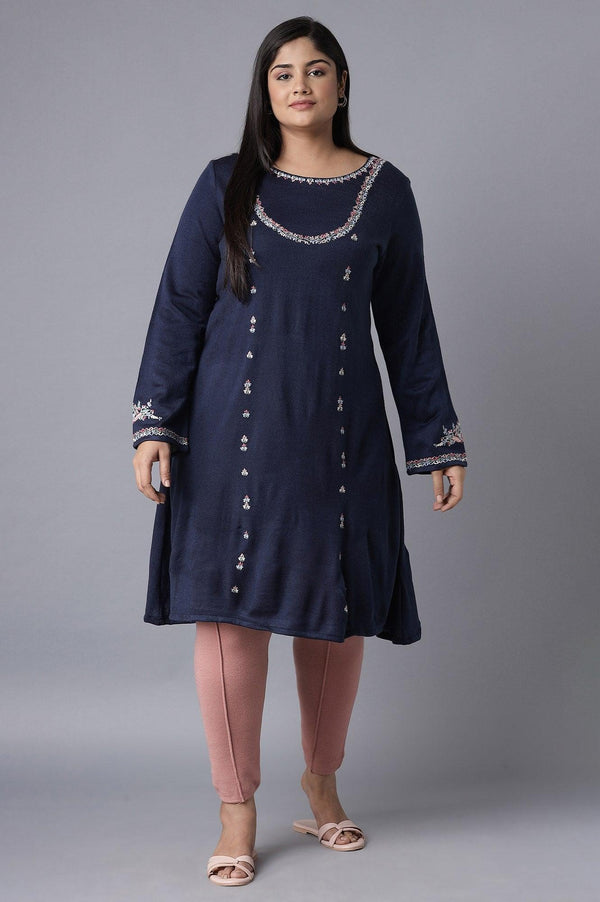 Dark Blue Embroidered Panelled kurta